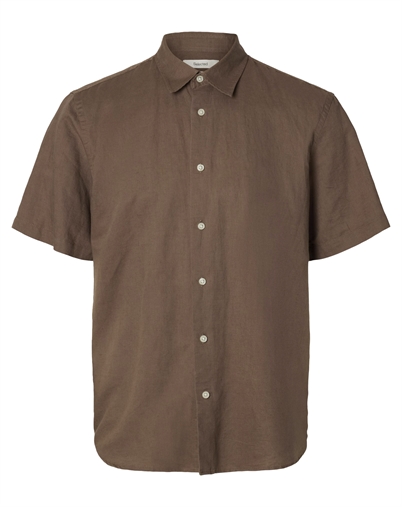 Selected - SLHRegclay Linenblend Kortærmet Skjorte - Chocolate Chip